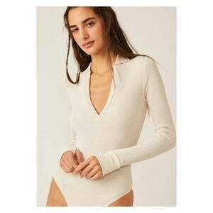 NWT Free People Do It Right Ribbed Bodysuit M Cream